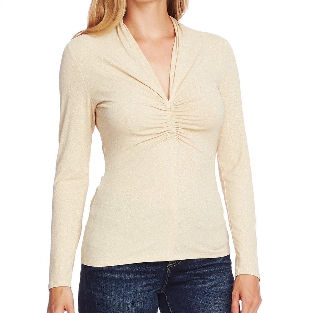 Vince Camuto Ruched Sparkle Top XXS Matte Gold NWT